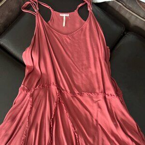 Vintage Intimately Free People LG Pink Tattered Up Shredded-Trim Dress